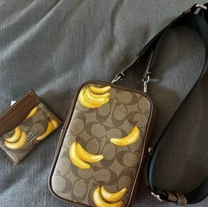 COACH Aden Crossbody Bag In Signature Canvas + Slim Id Card Case Banana Print
